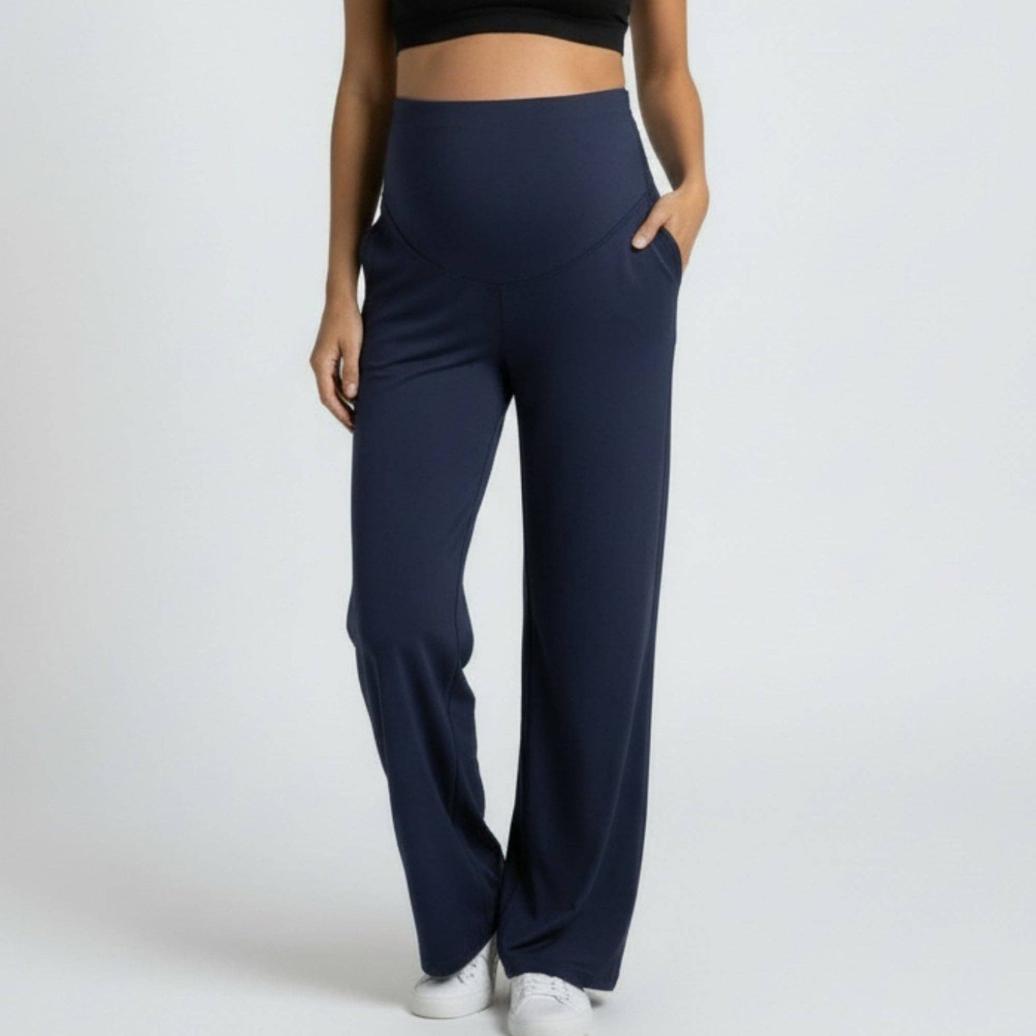 High Waist Maternity Wide Leg Pants with Over Belly Panel Soft Stretch Lounge Pants