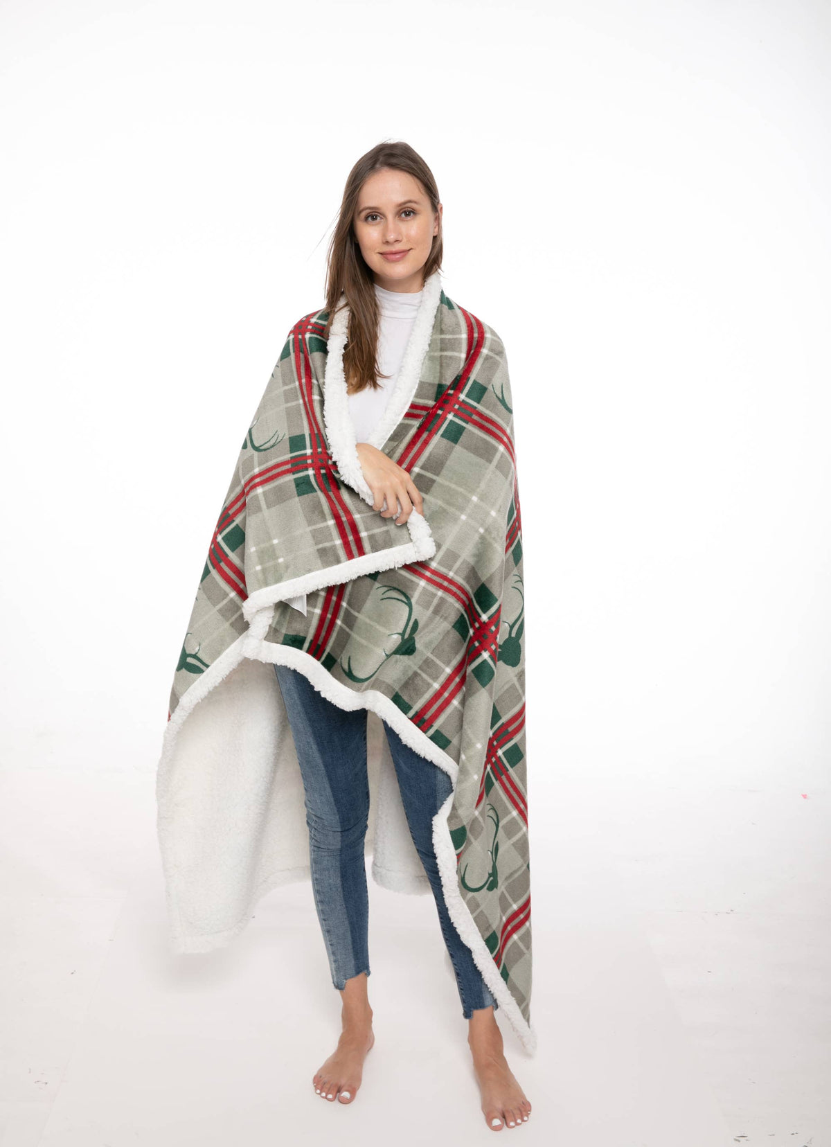 Sherpa Throw Blanket Lodge Plaid (STHRW-28)