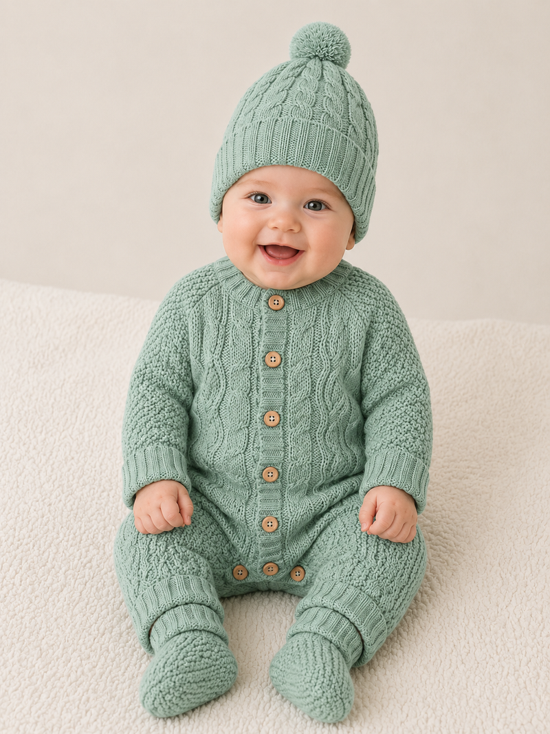 CT162 SET JUMPSUIT, HAT AND BOOTIES: Verde / 6 M