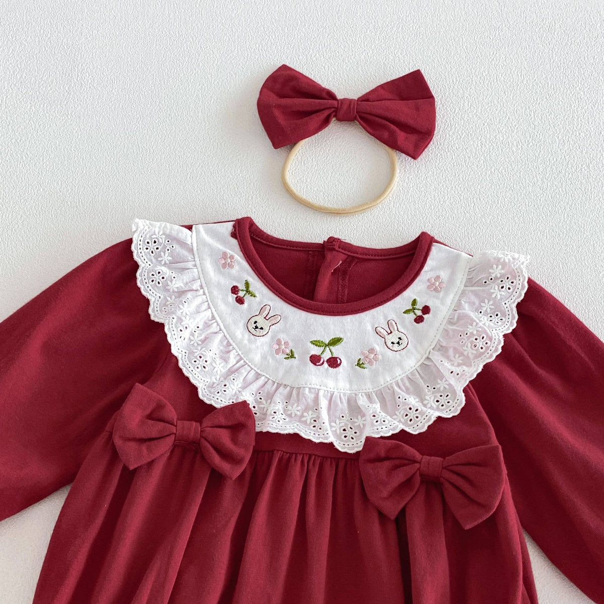 Baby Girl Embroidered Long Sleeves Romper Red
