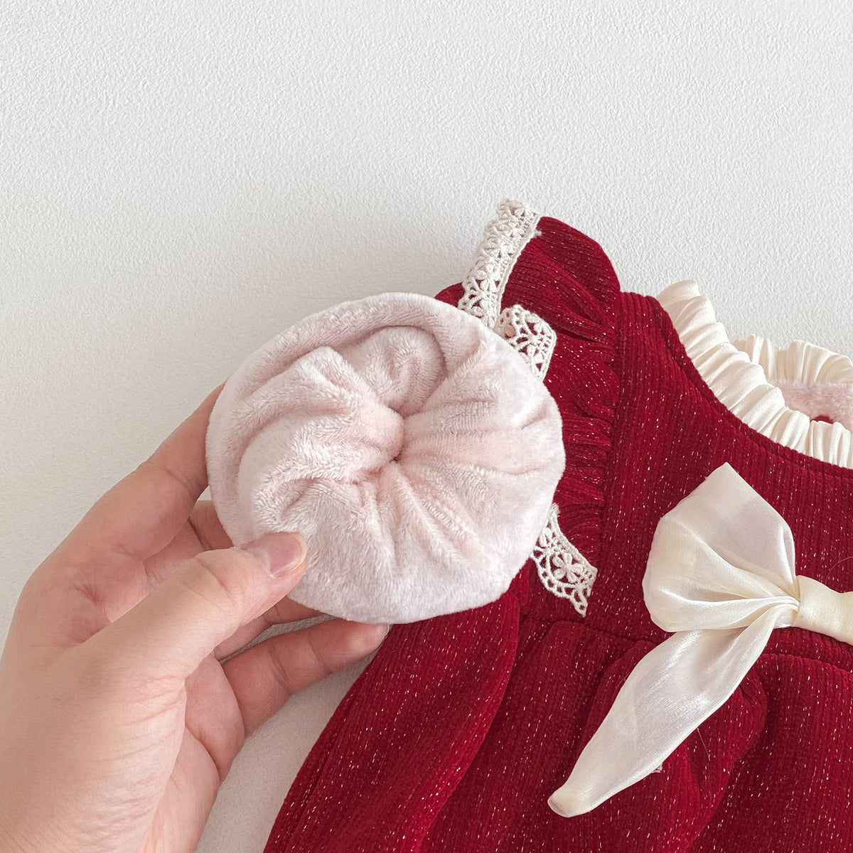 Baby Girl Christmas Bowknot Long Sleeves Romper Red