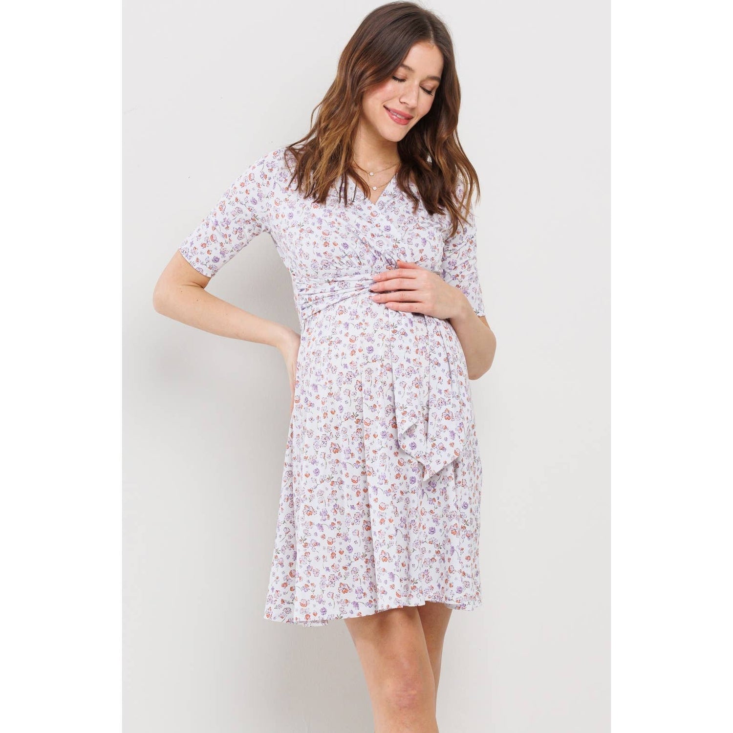 Floral Tie-Front Nursing Faux Wrap Dress