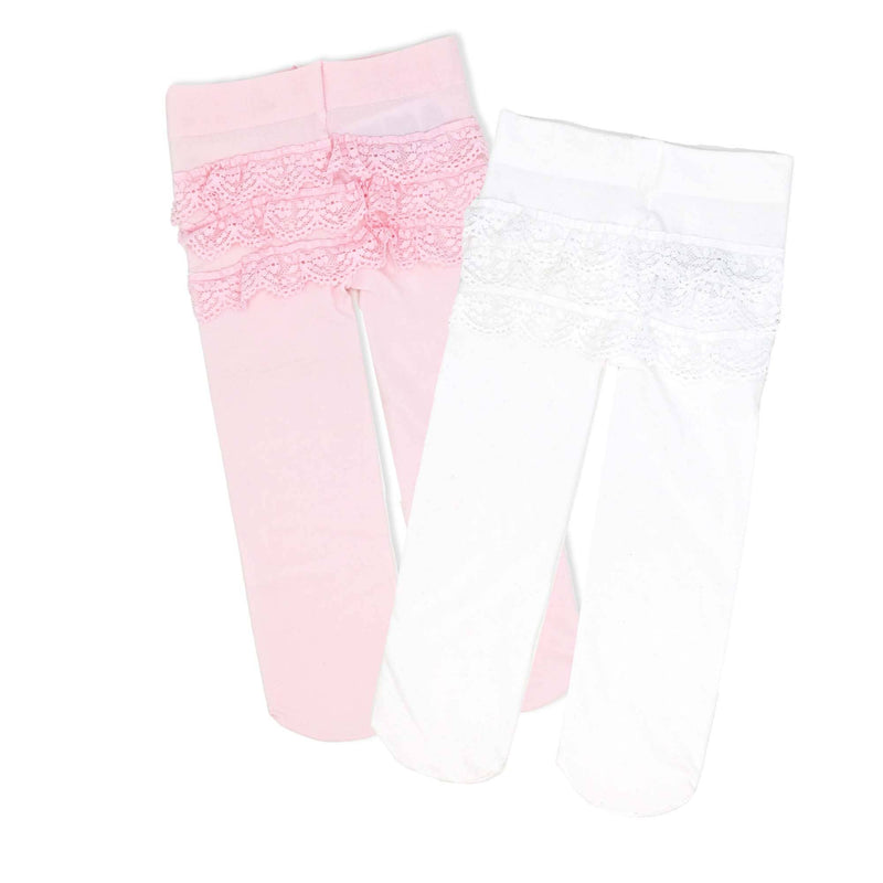 2 Pack Ruffle Tights: Pink & White