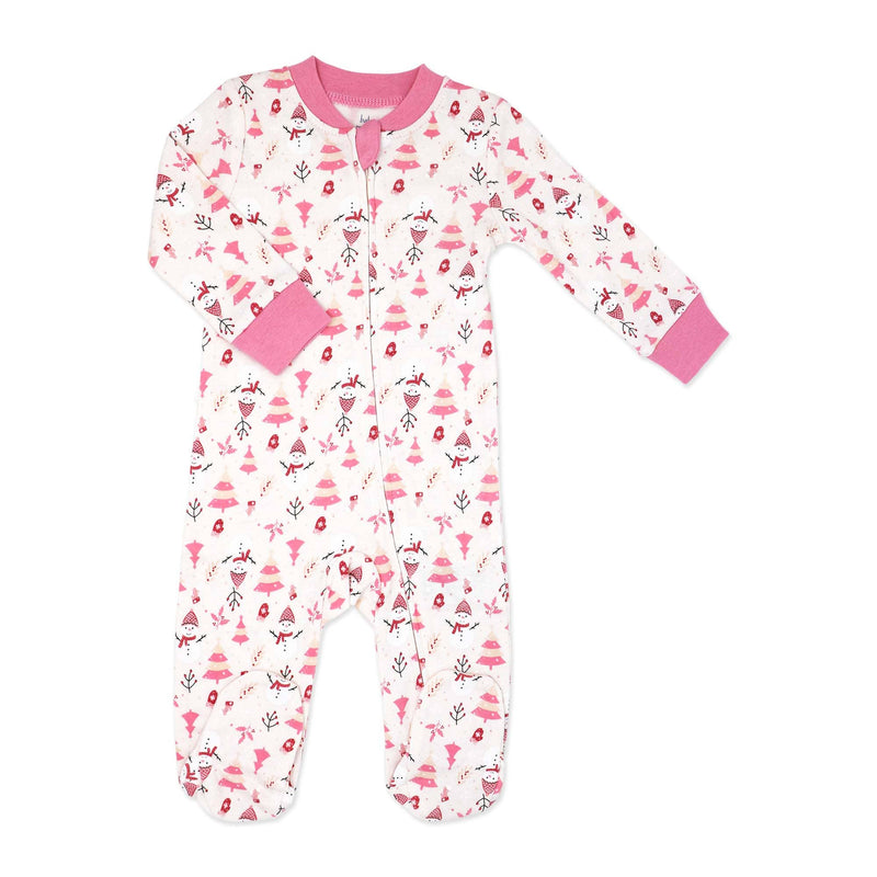 Zipper Cotton Christmas Sleeper: Pink Snowman