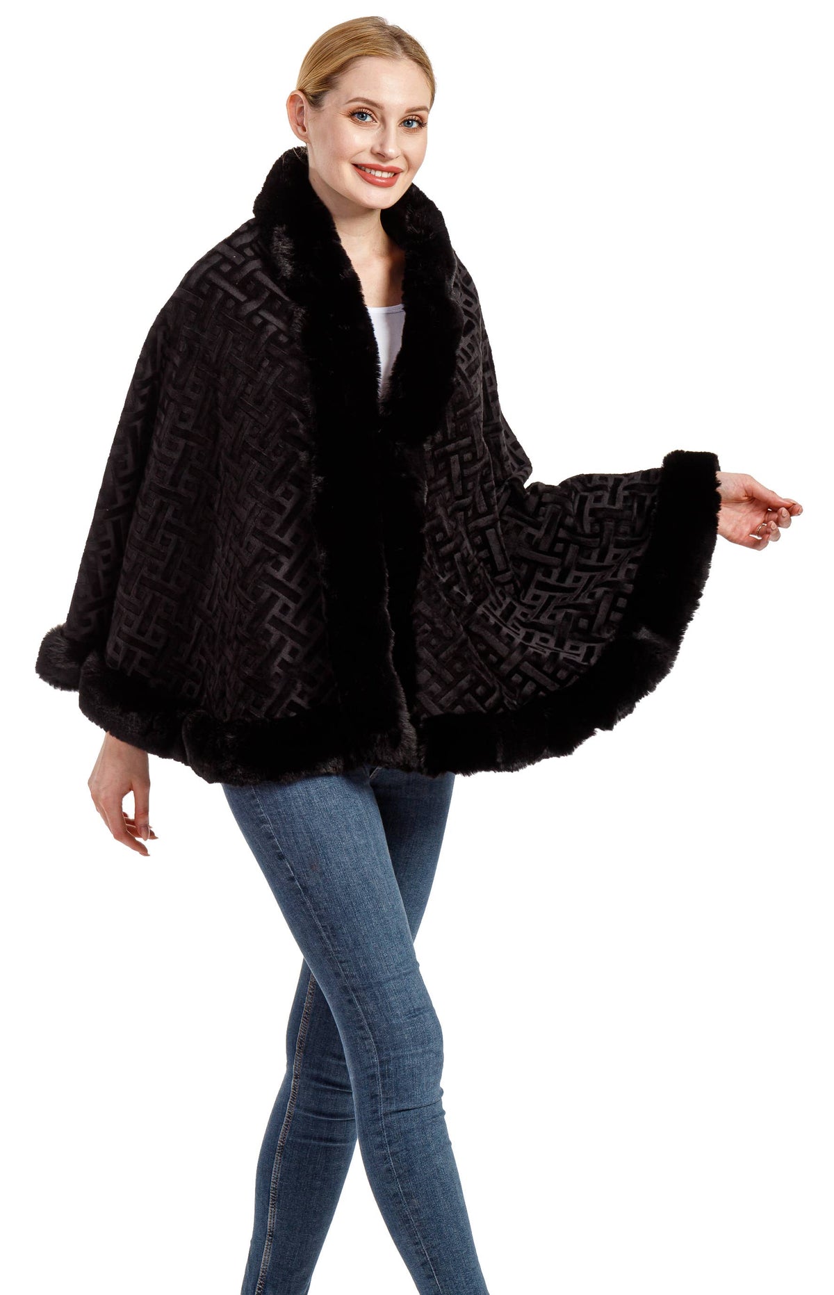 One size women fur poncho: WFPH-9