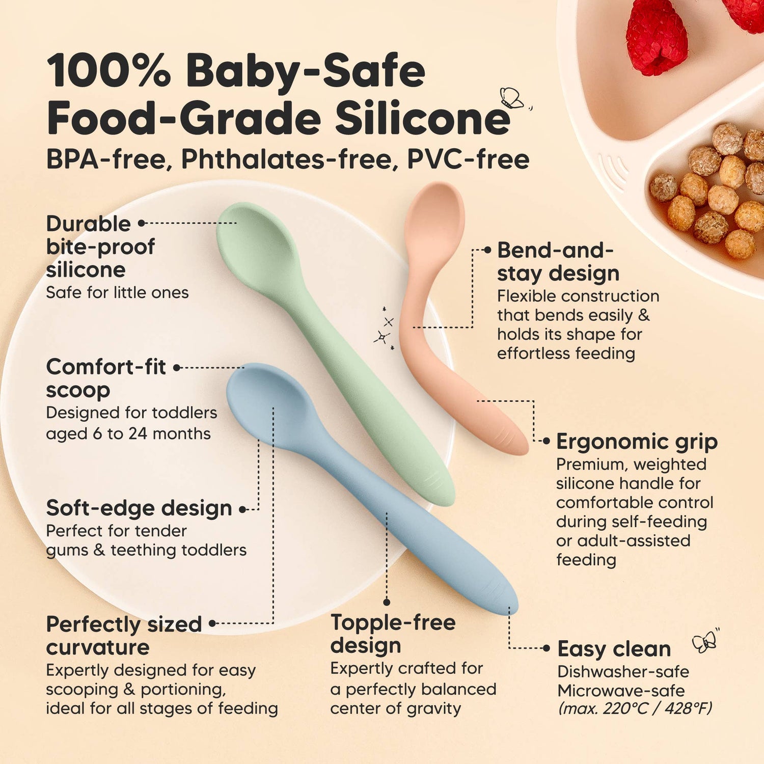 3-Pack Prep Silicone Baby Spoons for Toddlers 6-24 months