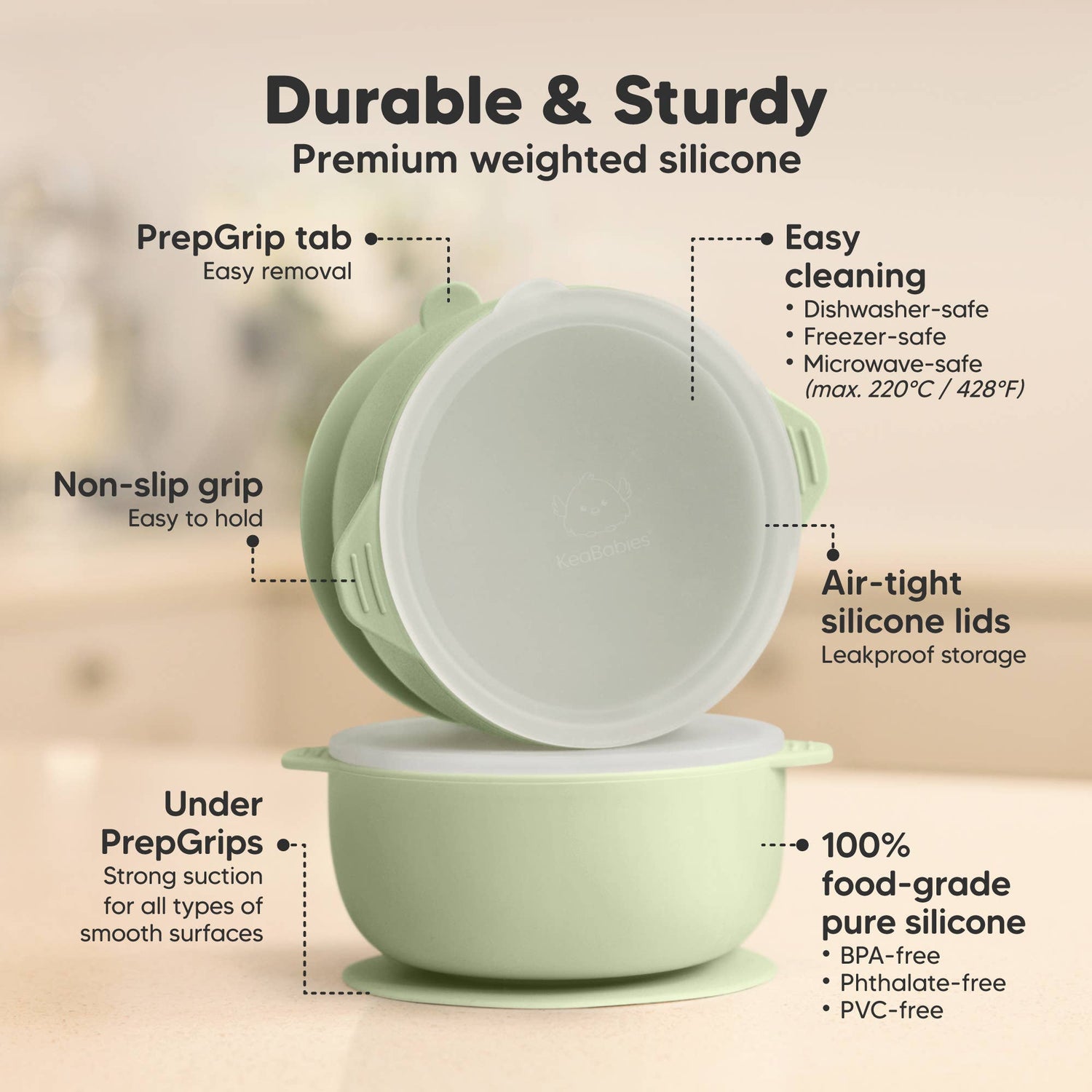 2-Pack Prep Suction Bowls with Lids, BPA-Free Baby Bowls