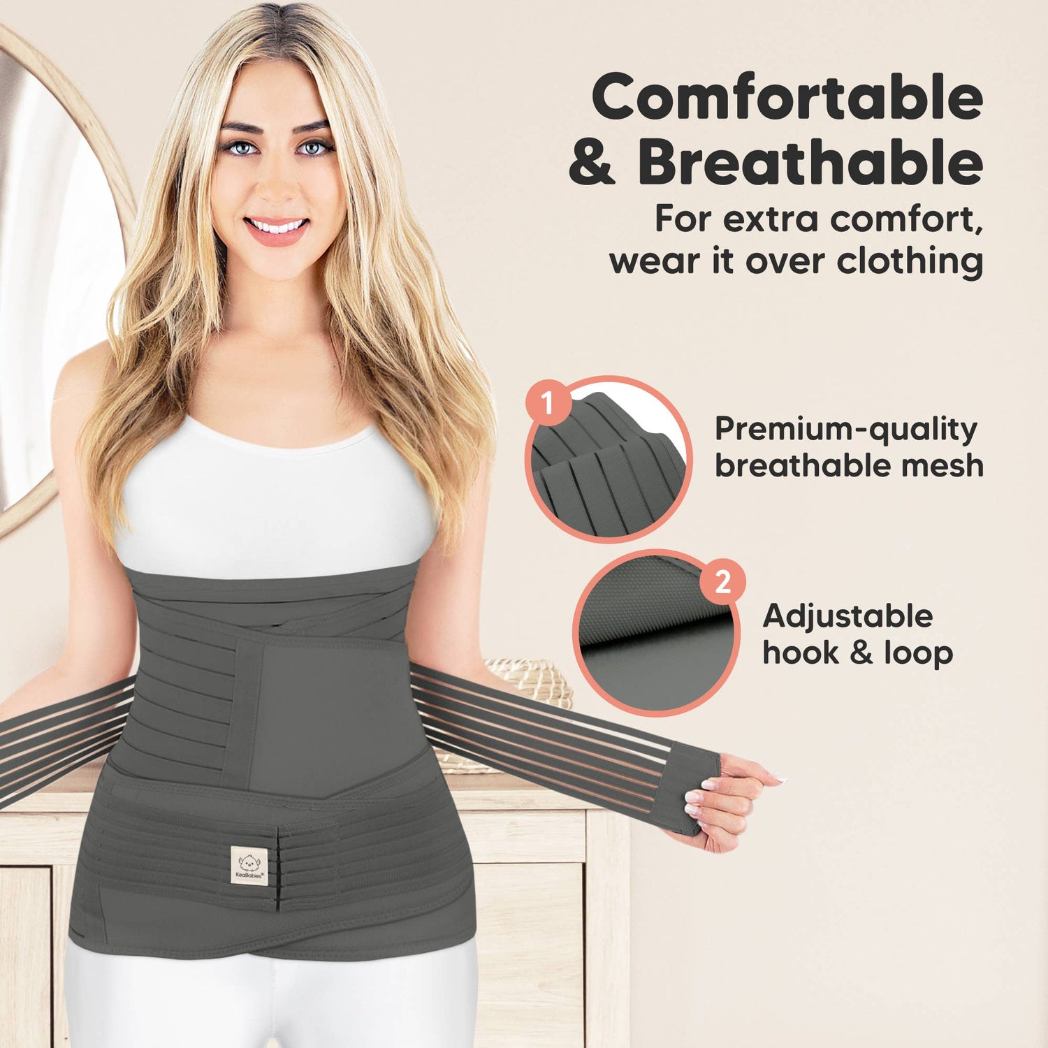 KeaBabies Revive 3 in 1 Postpartum Belt (Mystic Gray)