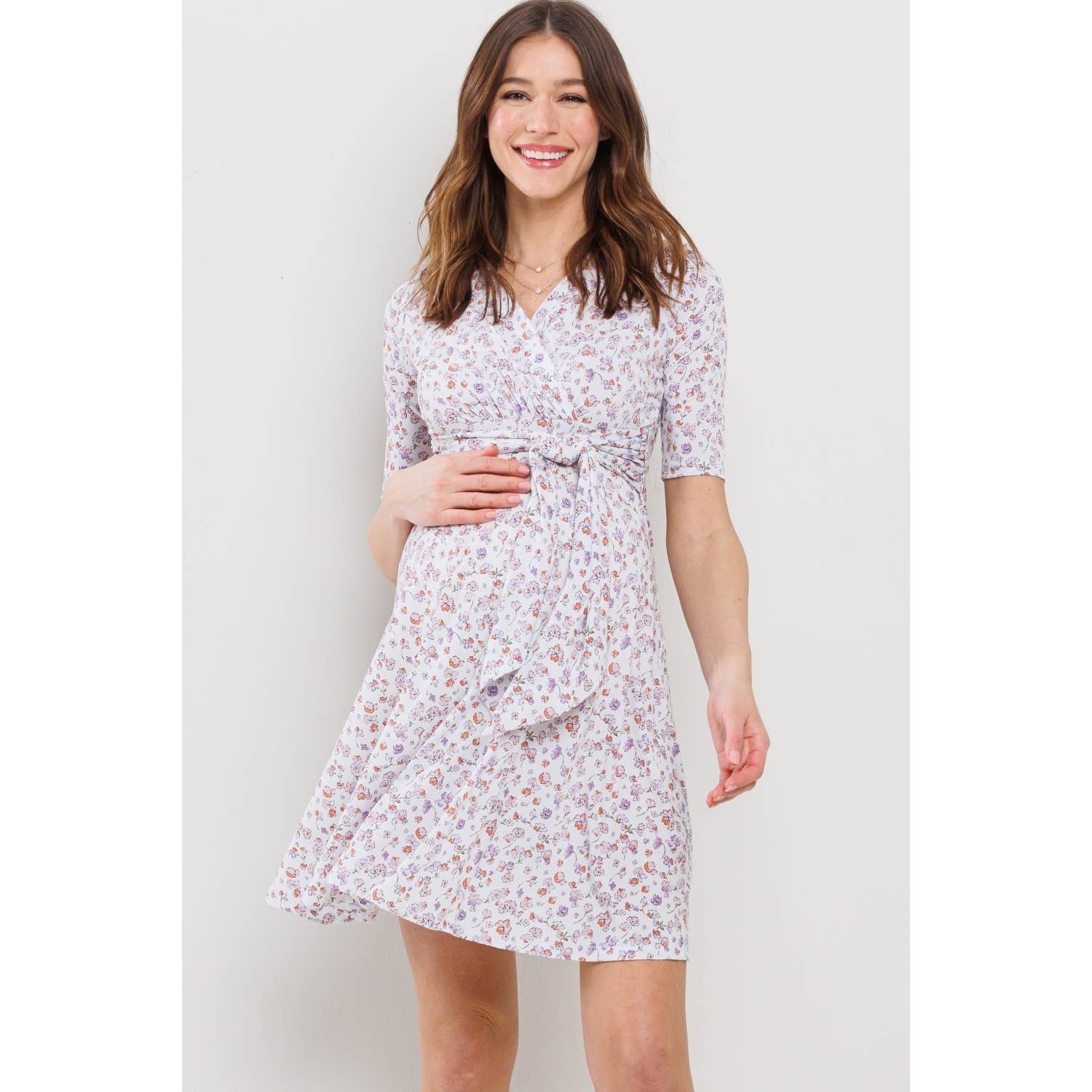 Floral Tie-Front Nursing Faux Wrap Dress