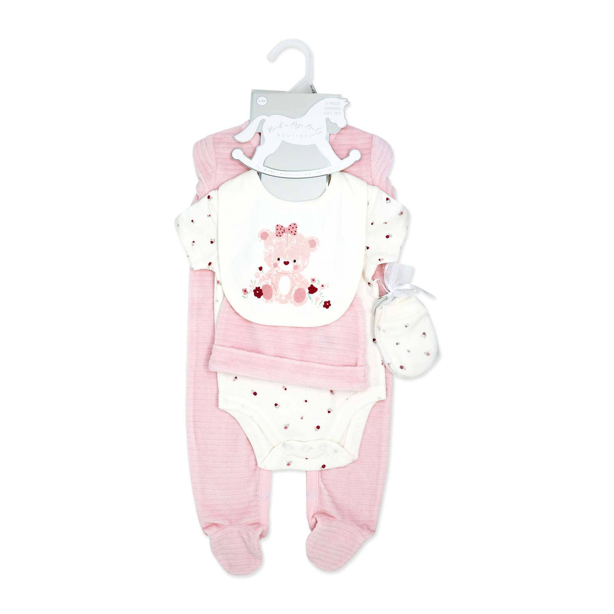5 Piece Velour Set: Pink Bear
