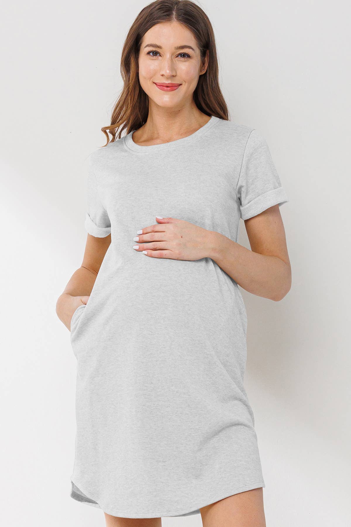 Crew Neck Short Sleeve Maternity T-Shirt Dress