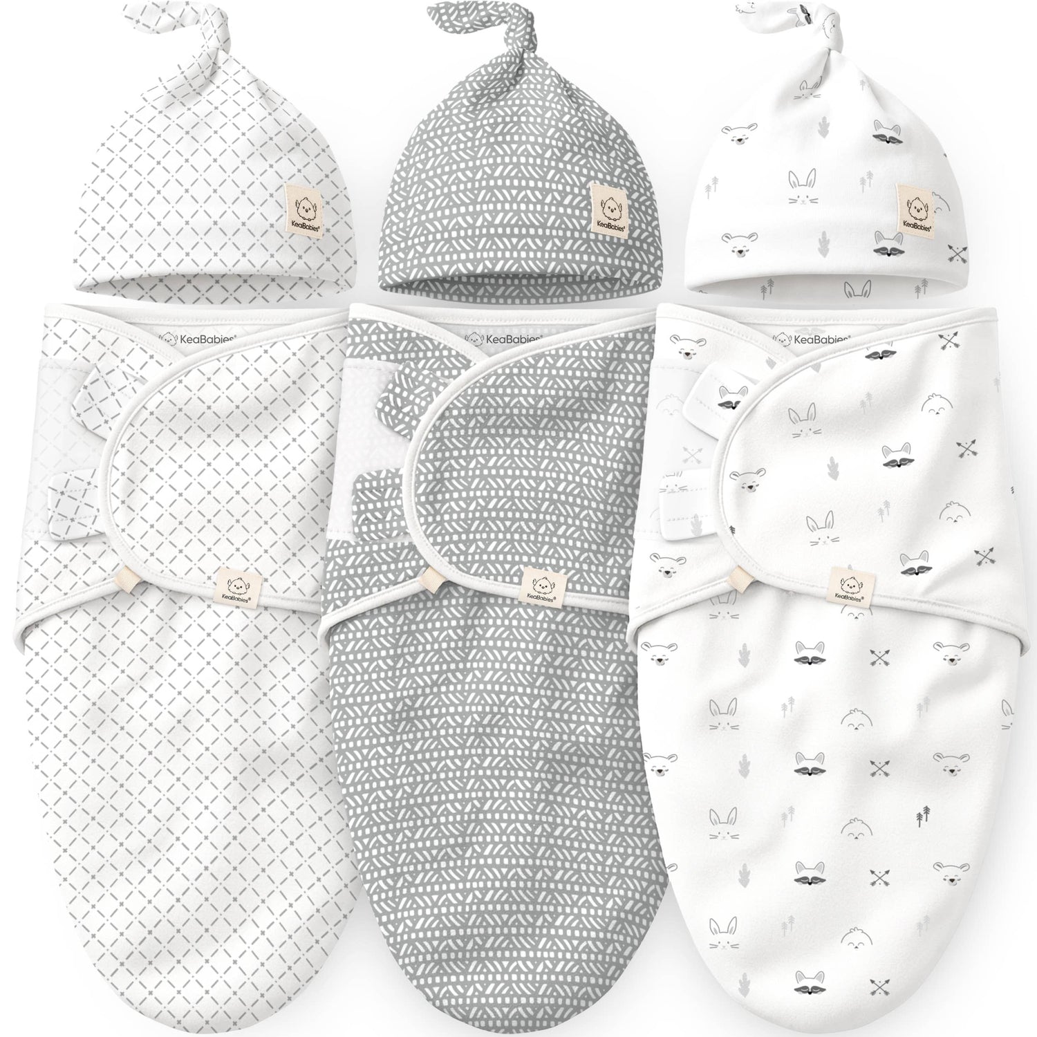 3-Pack Soothe Baby Swaddles 0-3 Months with Knot Hat