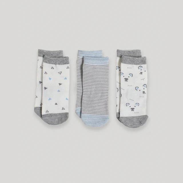 Snugabye Dream 3pk Infant Full Terry Front Pressed Sock Blue