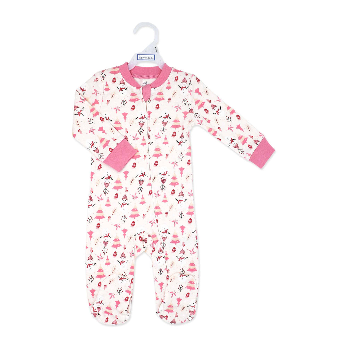 Zipper Cotton Christmas Sleeper: Pink Snowman