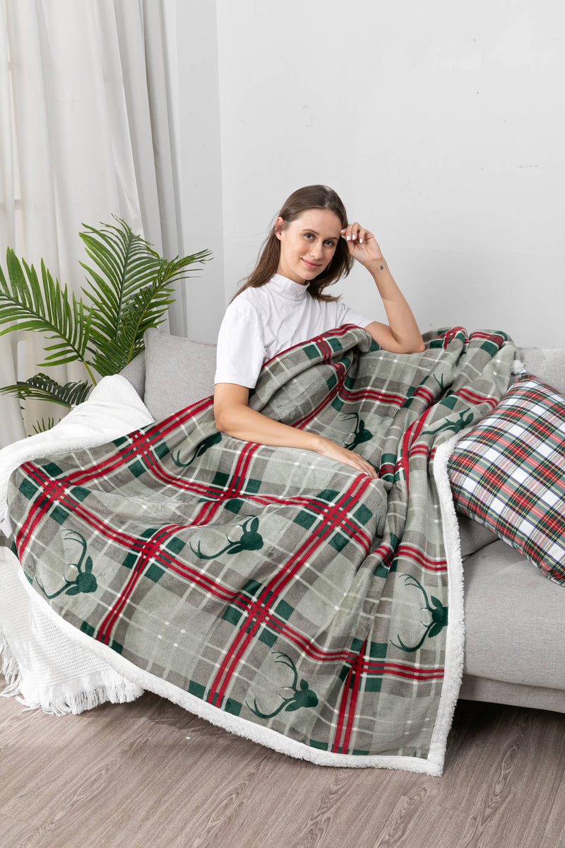Sherpa Throw Blanket Lodge Plaid (STHRW-28)