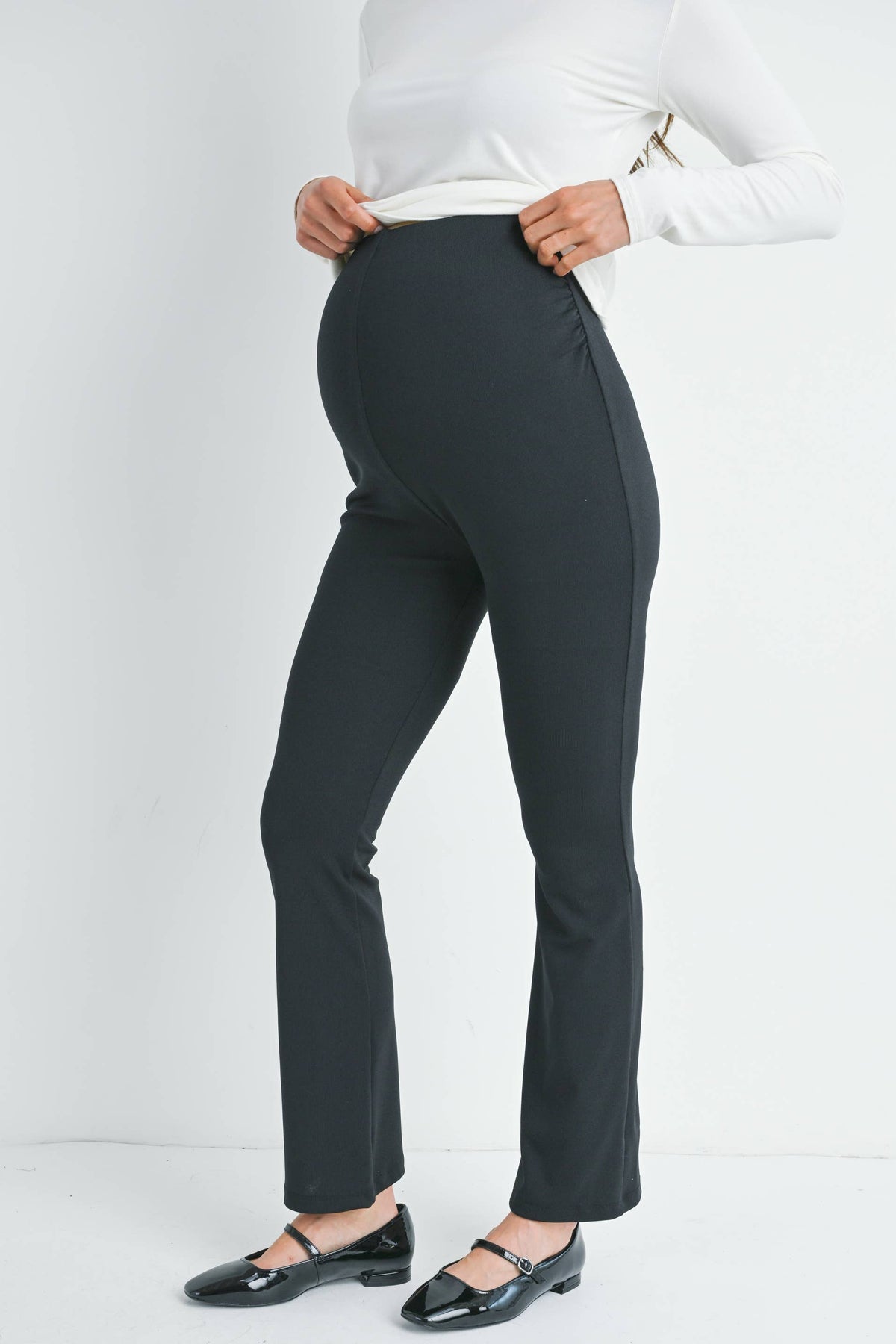 Black High Rise Maternity Flare Knit Pants