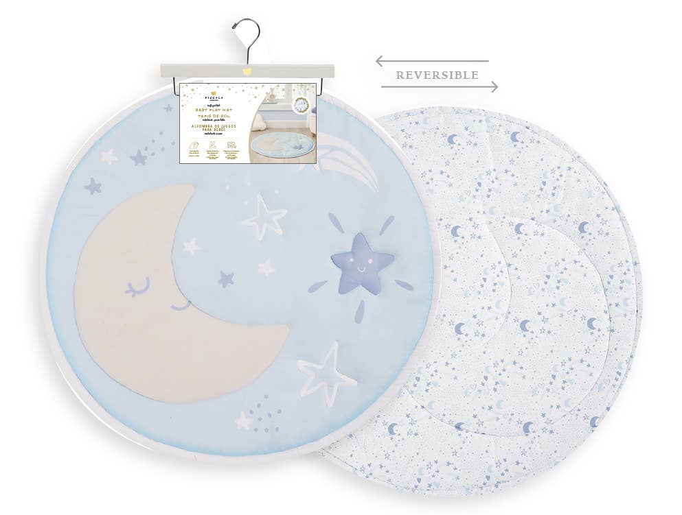 Moon Quilted Round Playmat with Wooden Hanger