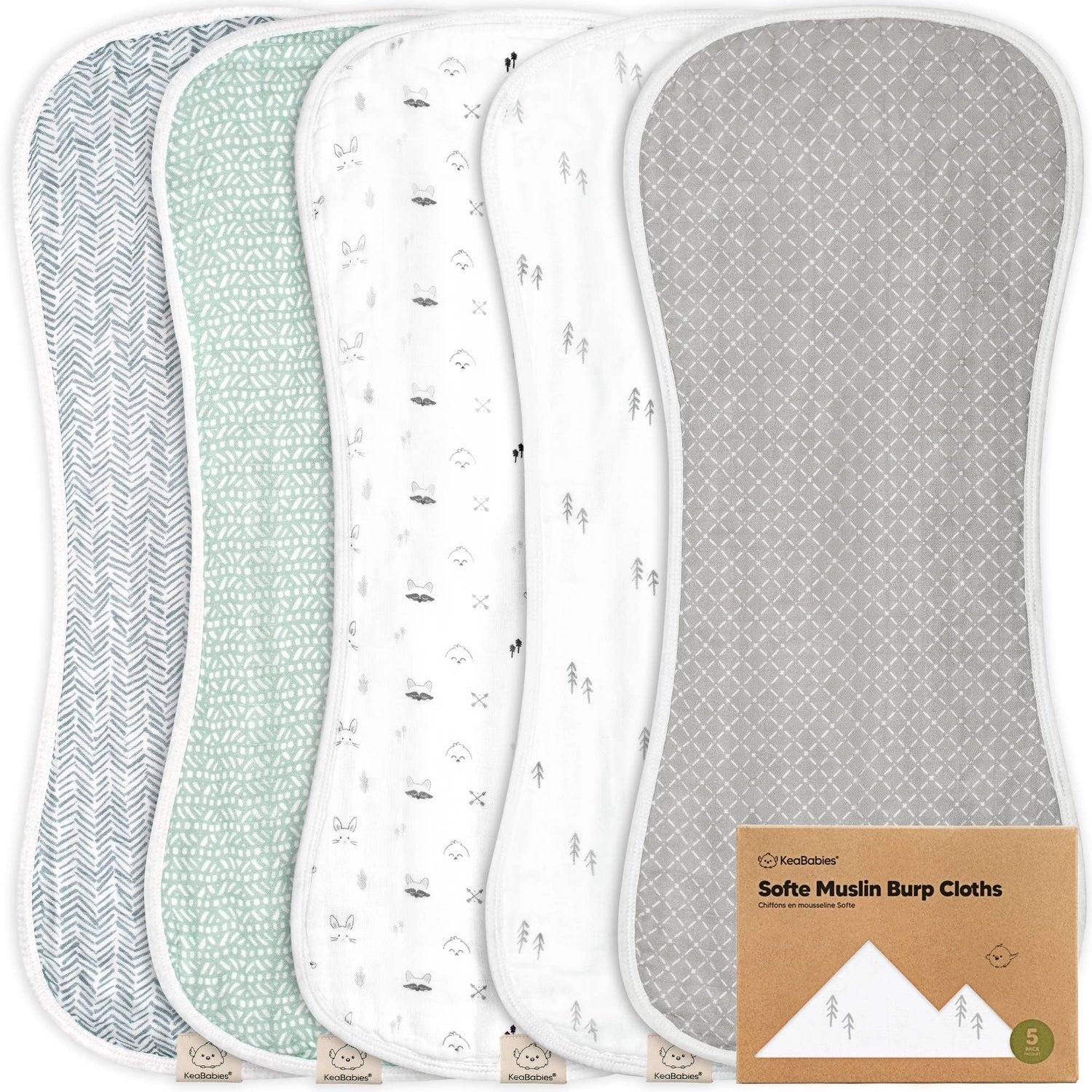 KeaBabies 5-Pack Softe Burp Cloths