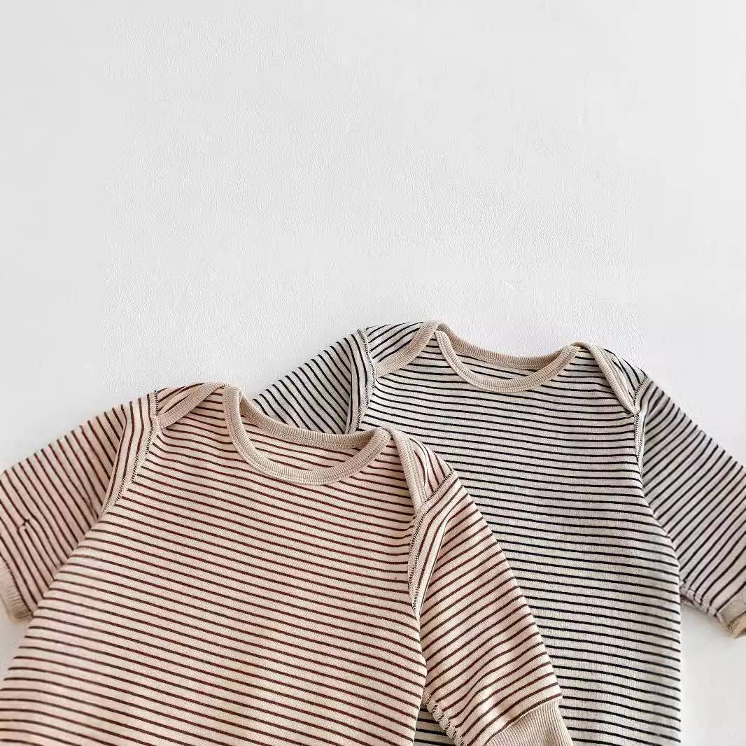Baby Korean-inspired Striped Short Sleeves Romper