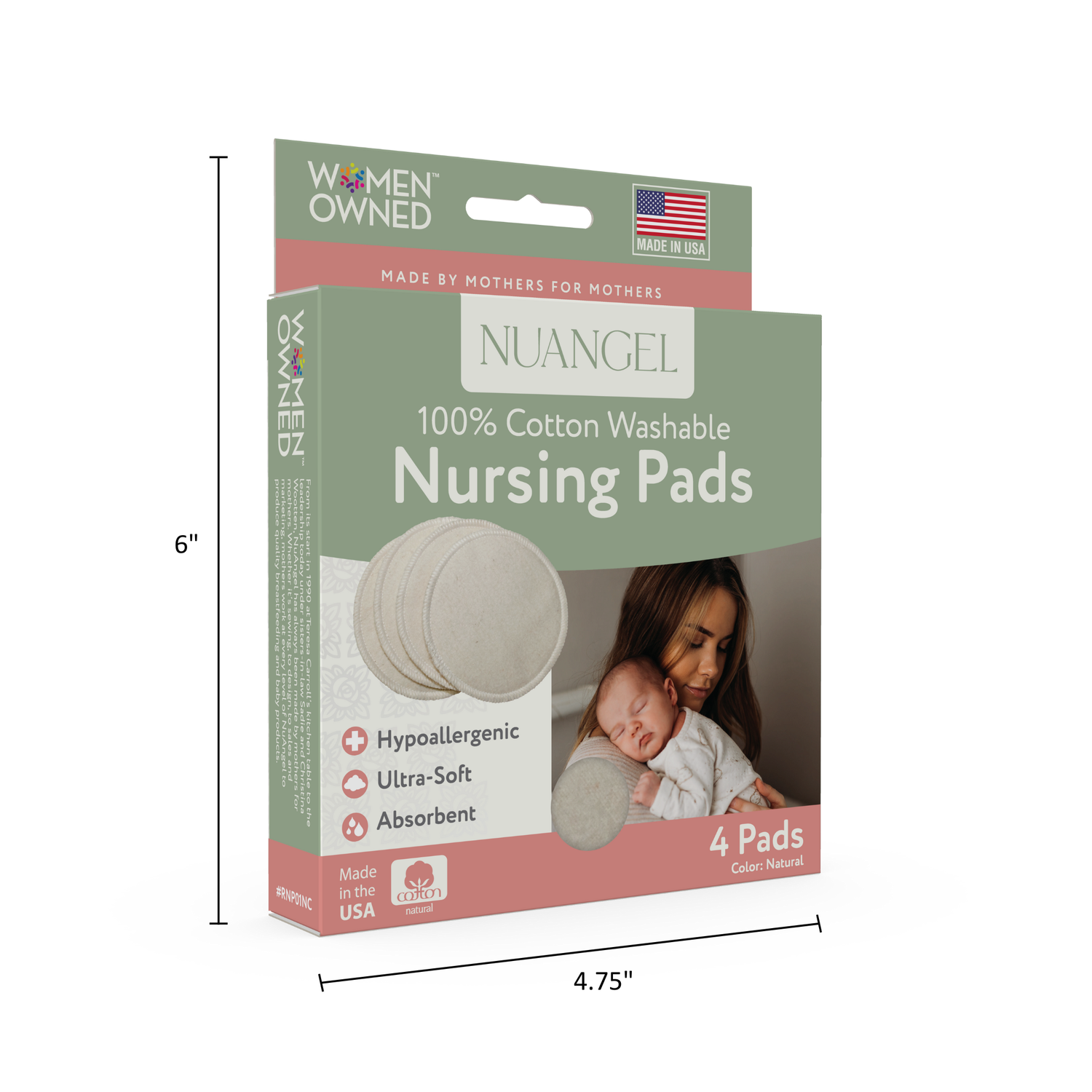 NuAngel 100% Natural Cotton Washable Nursing Pads, 4 ct.