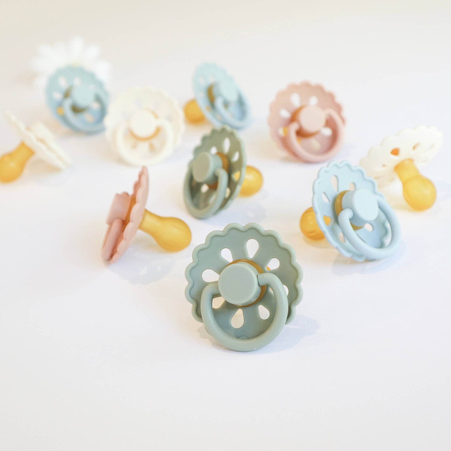 Natural Latex Pacifiers - Size 2 (6-18M) Sage & Dusty Blue