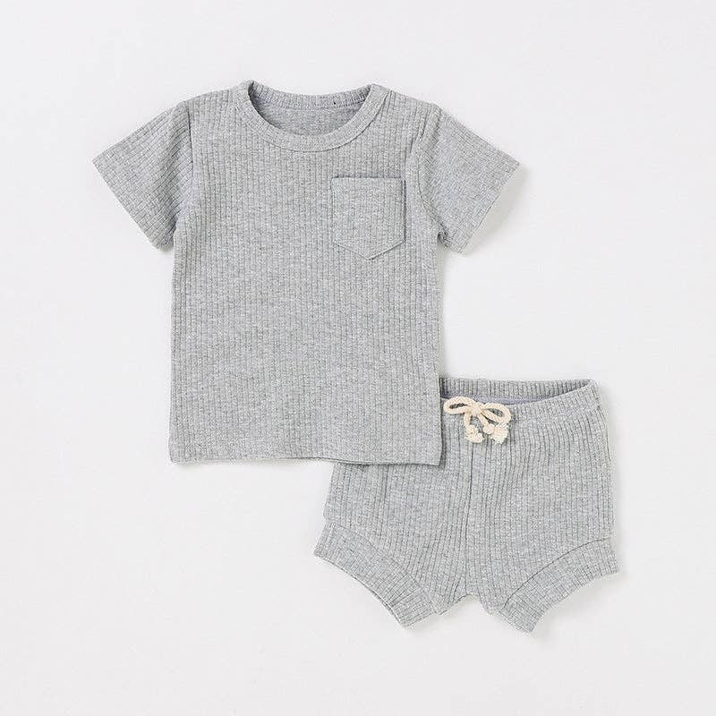 Casual Baby Short Sleeve Set Cute Solid Color Cotton Outfit