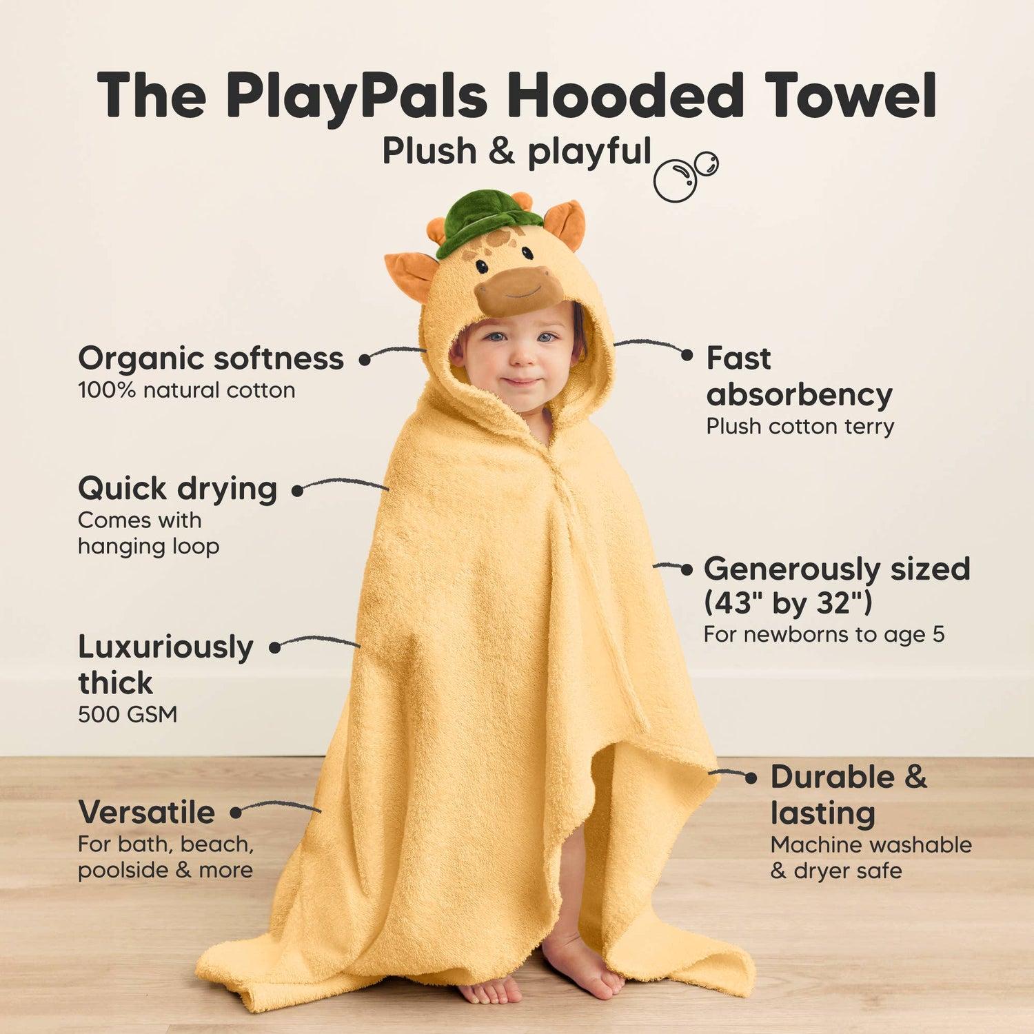 Playpals Hooded Baby Bath Towels for Newborn