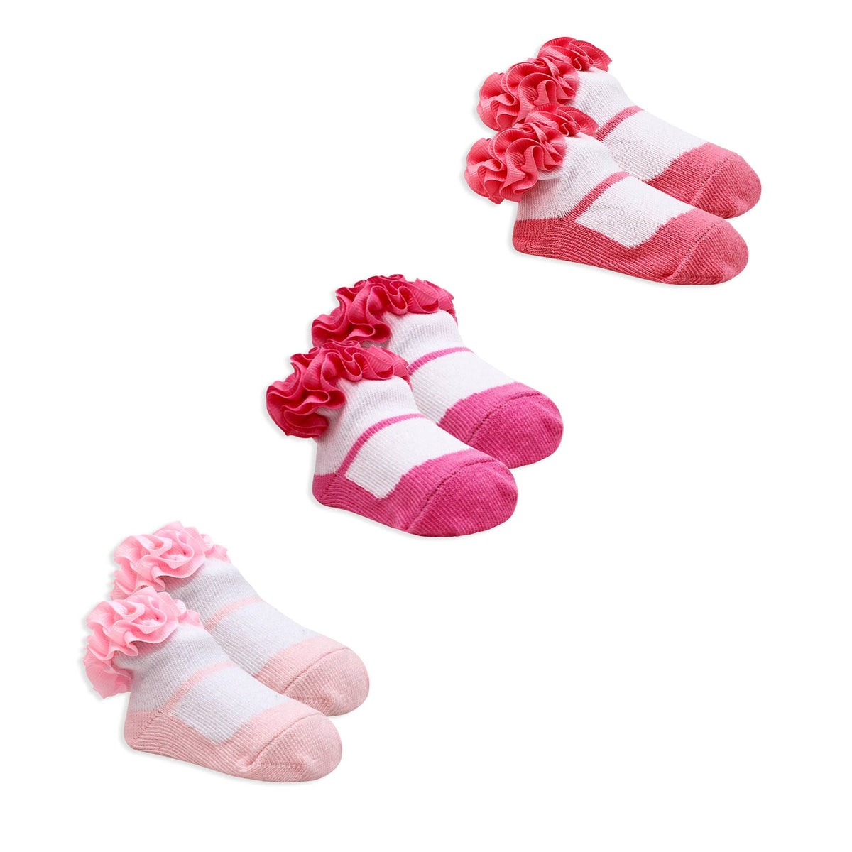3 Pairs Grosgrain Ruffle Crew Sock