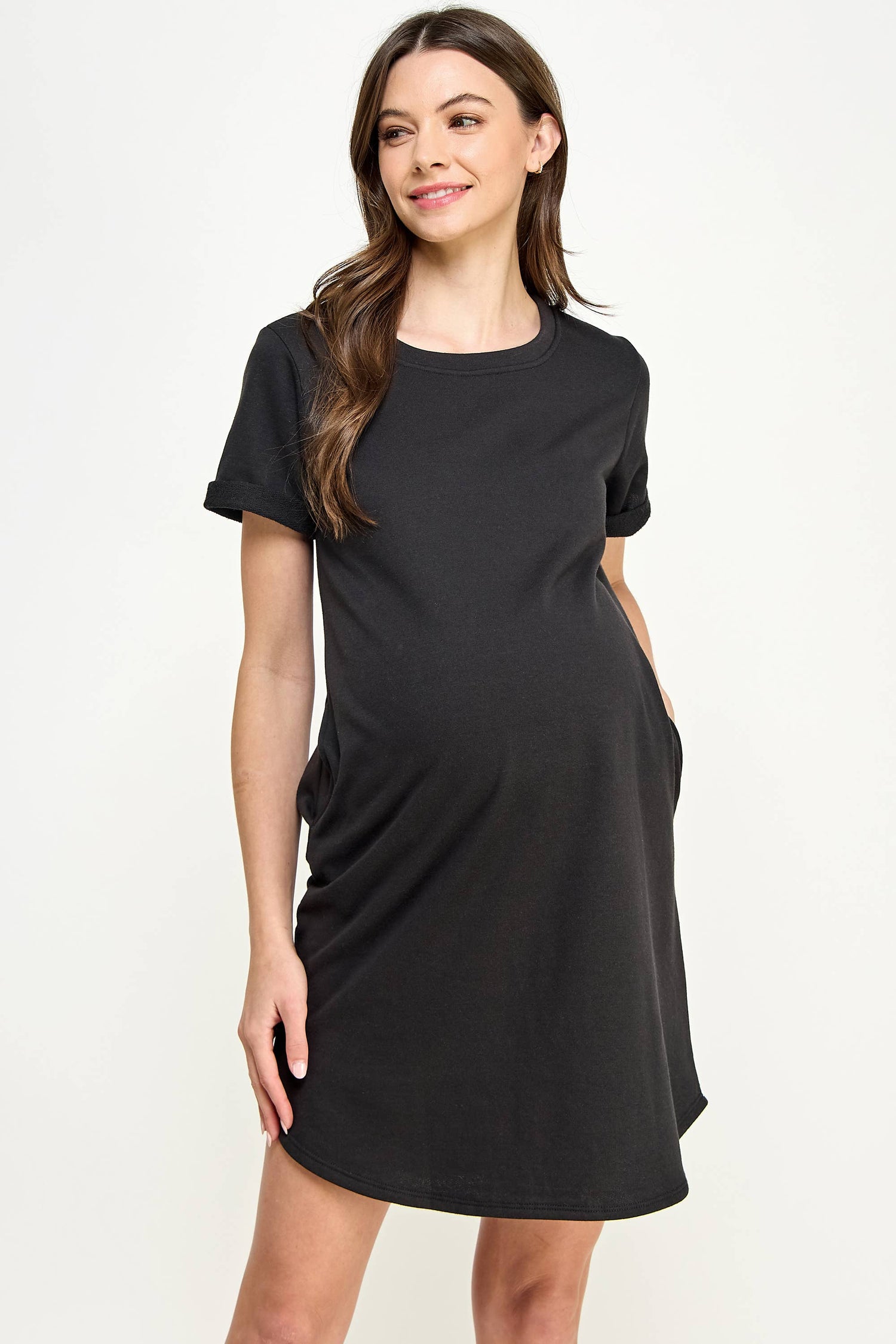 Crew Neck Short Sleeve Maternity T-Shirt Dress