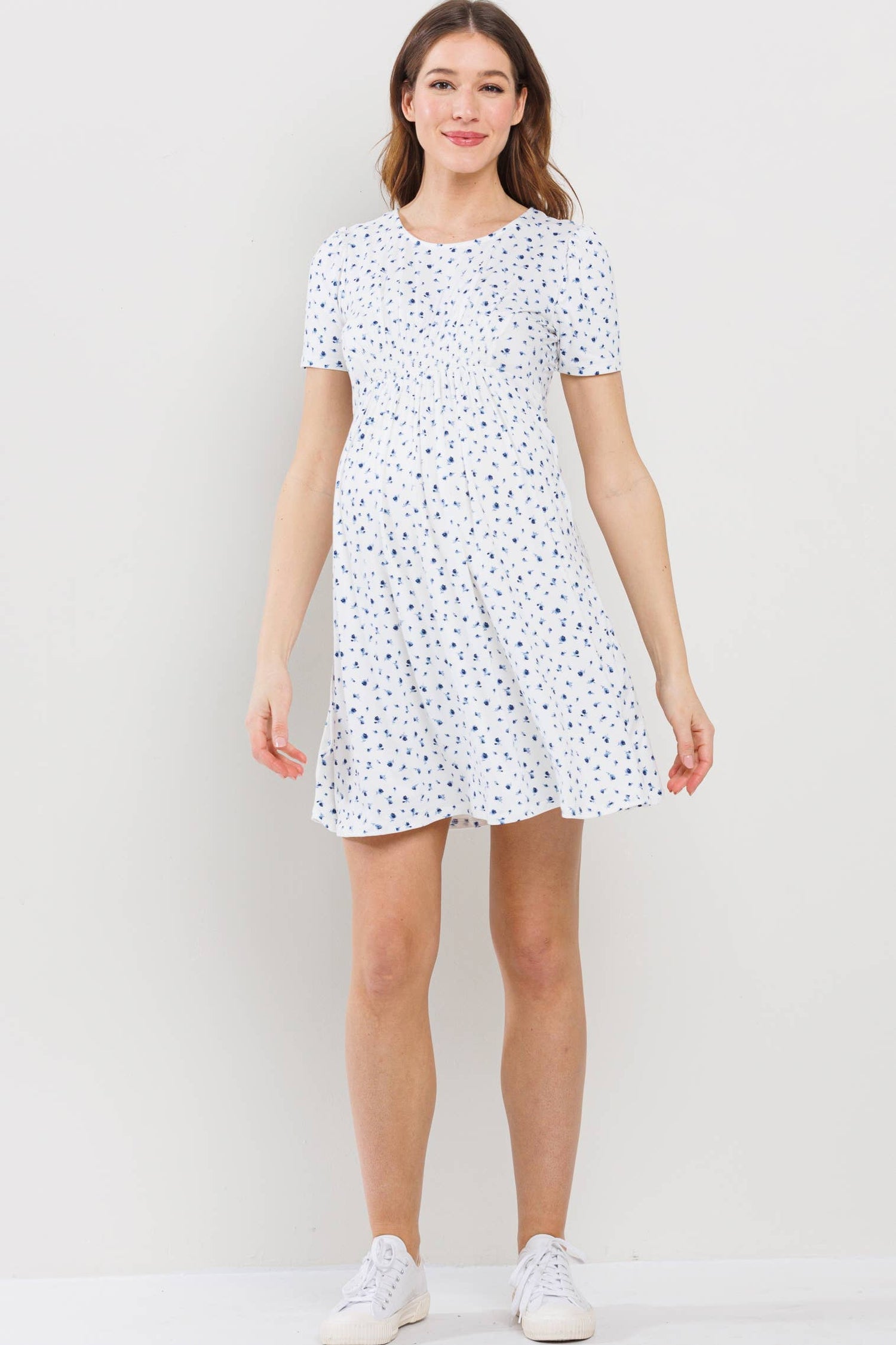 Ditsy Floral Short Sleeve Maternity Babydoll Dress