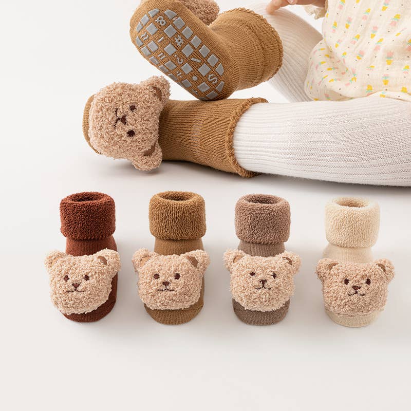 Cute Baby Teddy Bear Non Slip Socks Multi Color Infant