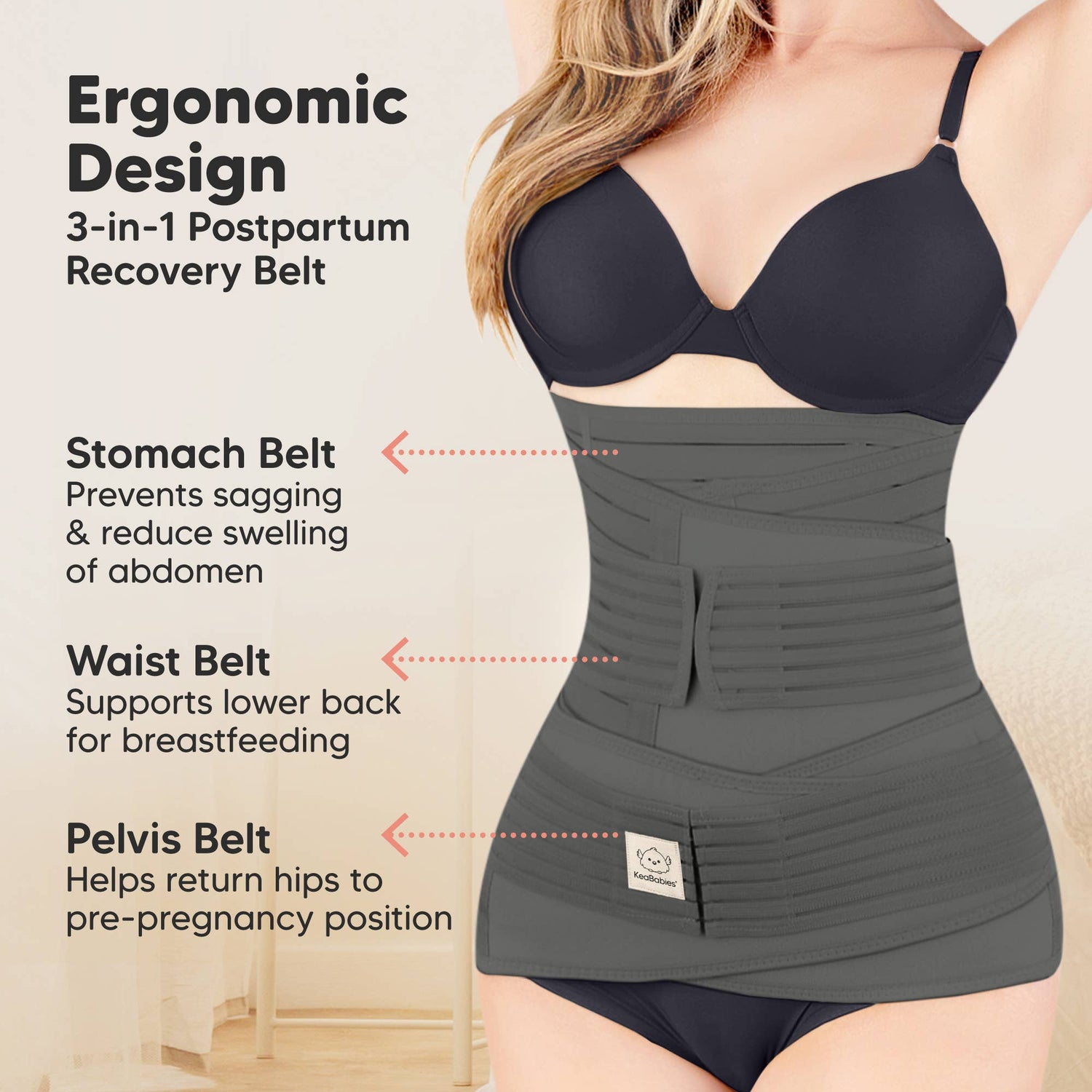 KeaBabies Revive 3 in 1 Postpartum Belt (Mystic Gray)