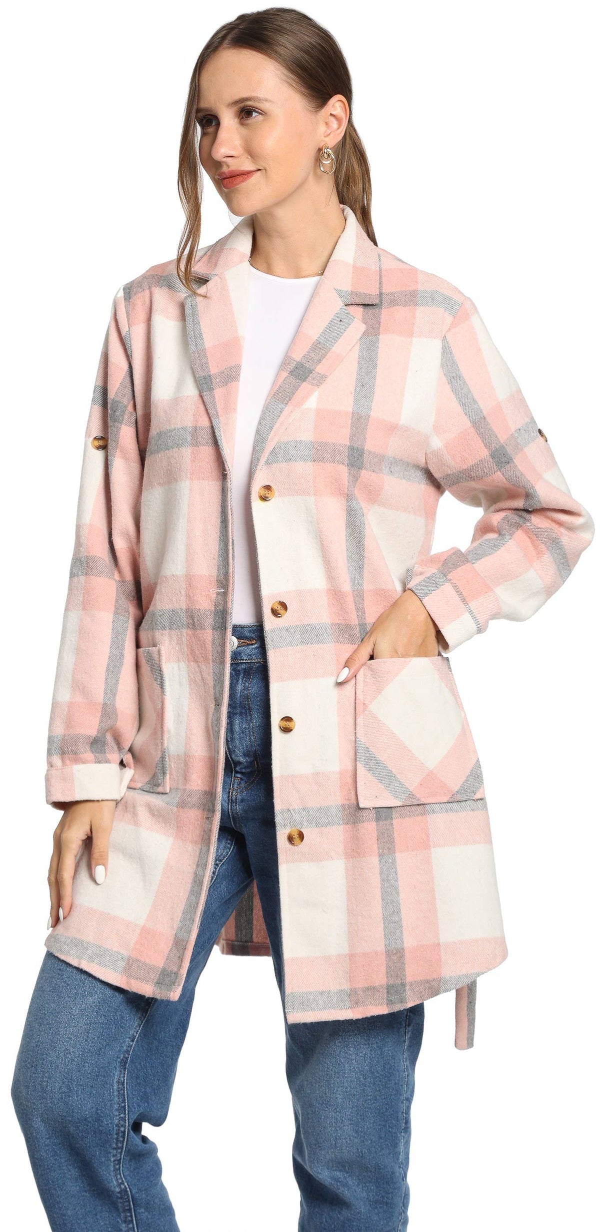 Soft pink Women Plaid Coat (WPJT-12)
