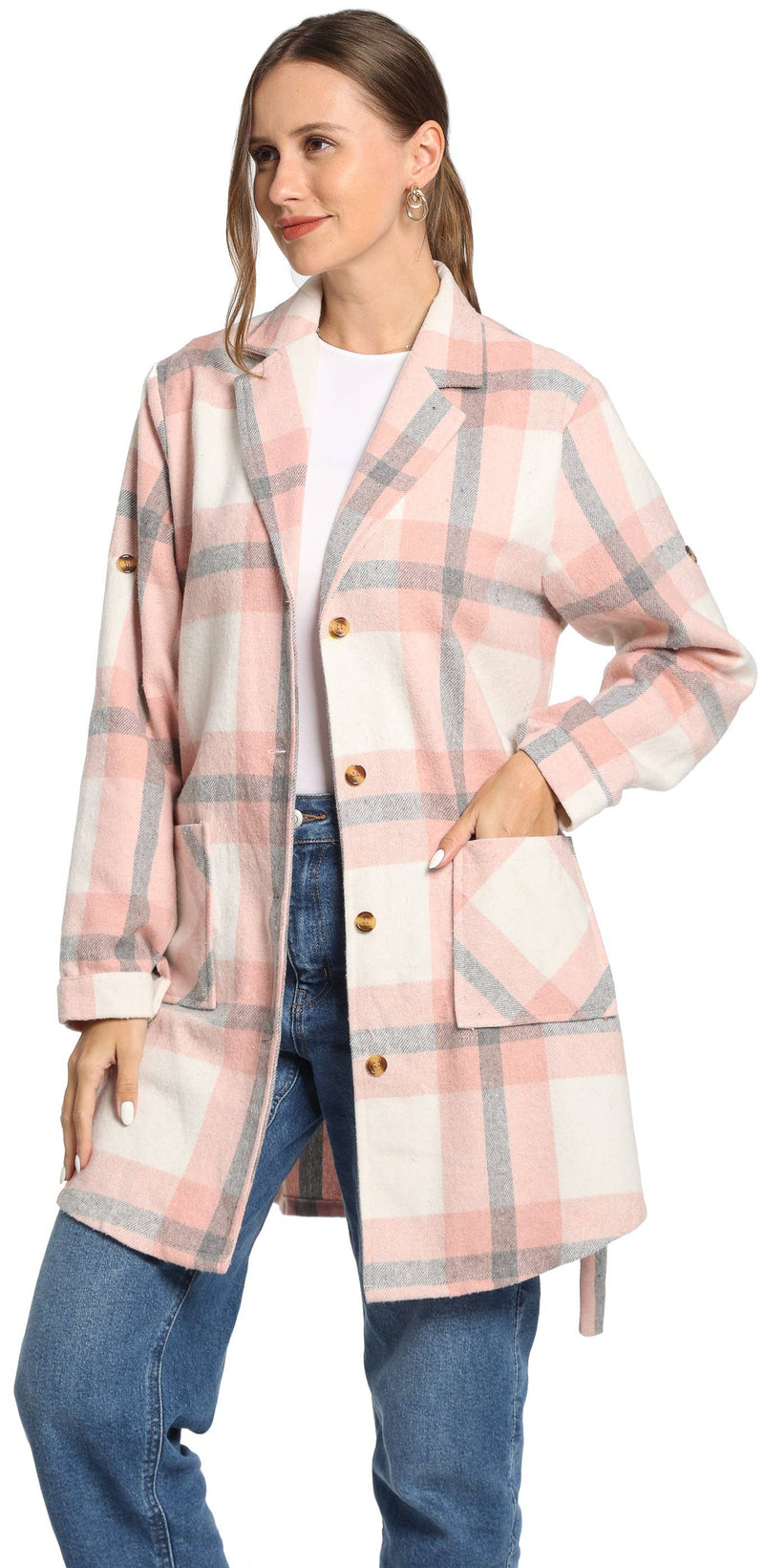Soft pink Women Plaid Coat (WPJT-12)