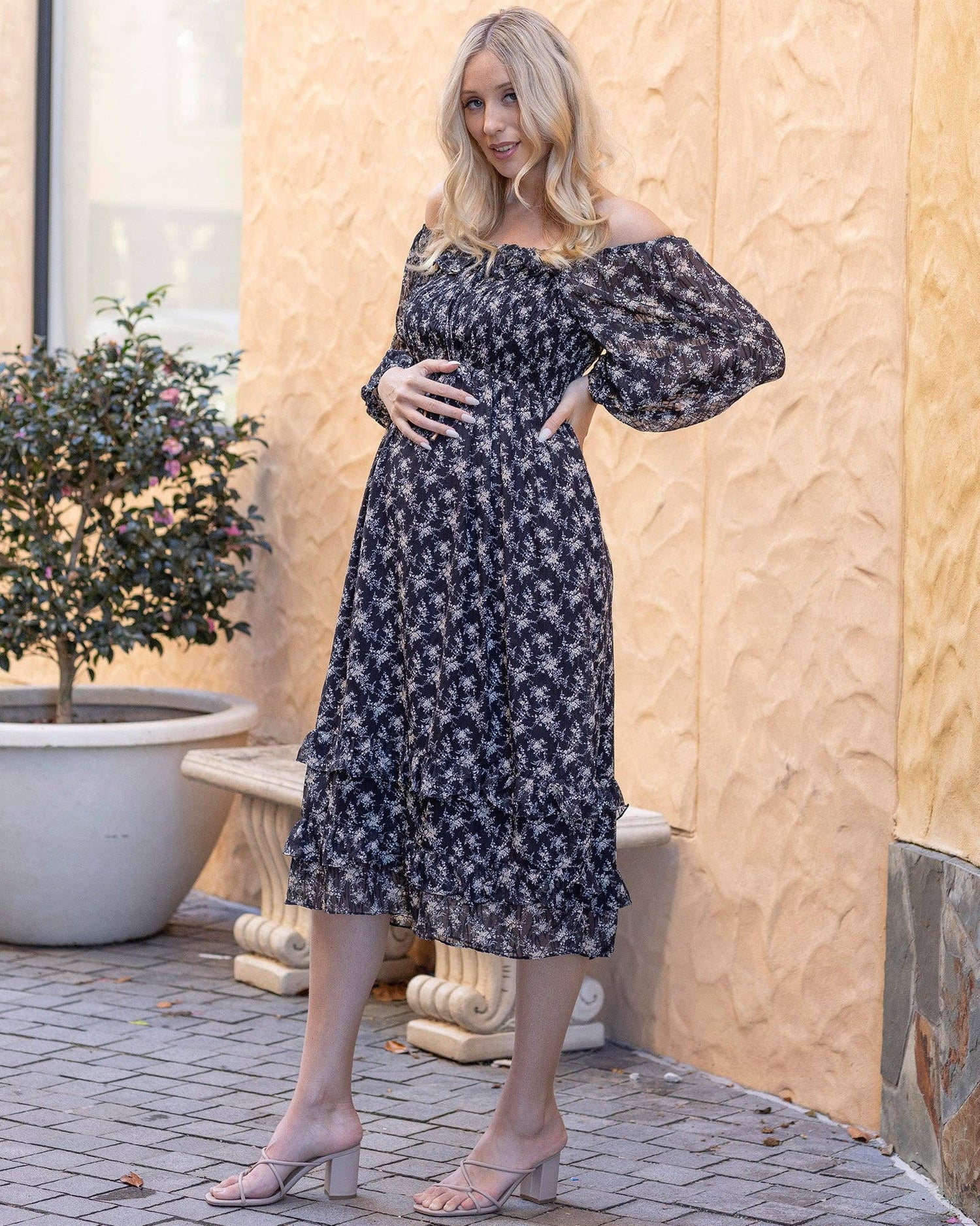 Daisy Romantic Print Maternity Black Dress