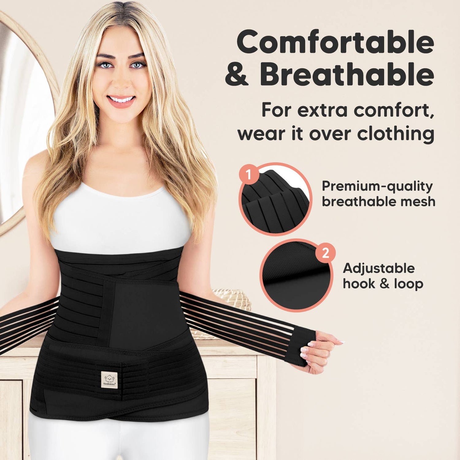 KeaBabies Revive 3 in 1 Postpartum Belt (Midnight Black,M/L)