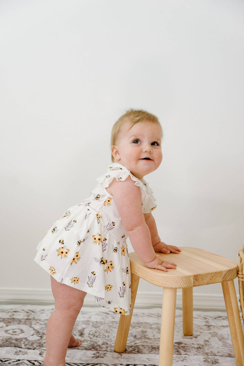 Ruffle Skirted Short Sleeve Onesie- Spring Bee