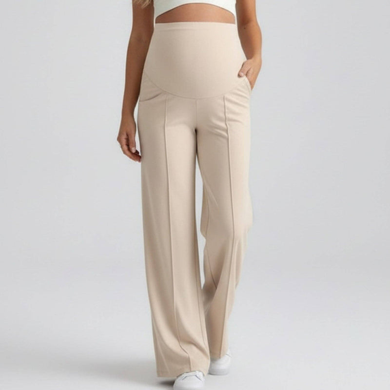 High Waist Maternity Wide Leg Pants with Over Belly Panel Front Seam Stretch Lounge Pants