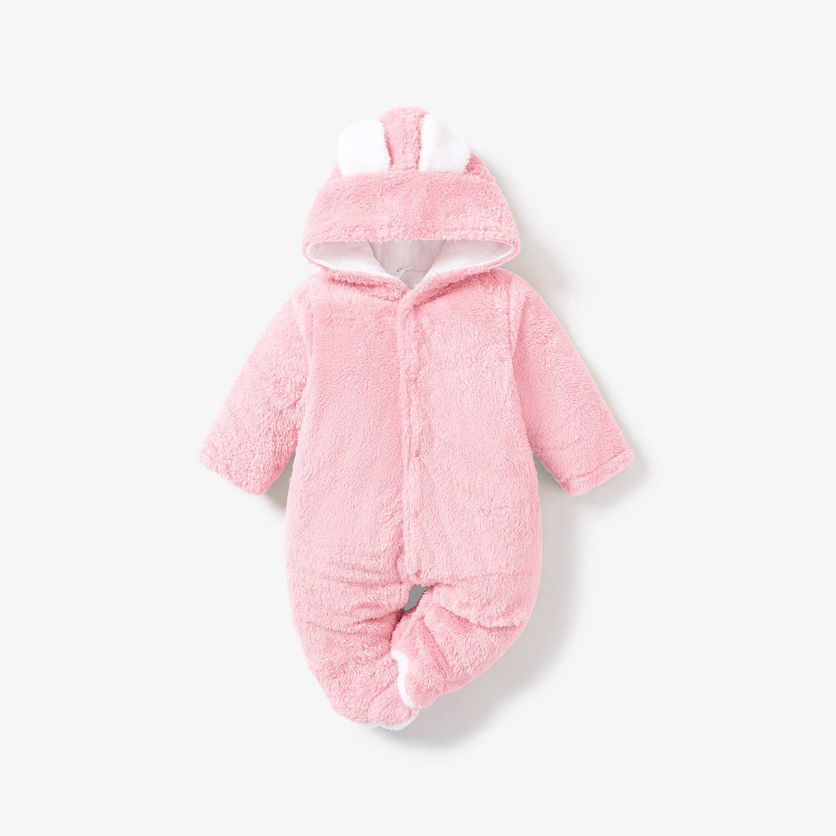 Solid Hooded 3D Bear Design Long-sleeve Baby Jumpsuit