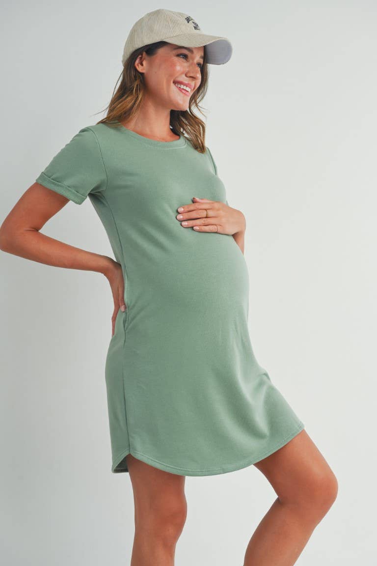 Crew Neck Short Sleeve Maternity T-Shirt Dress