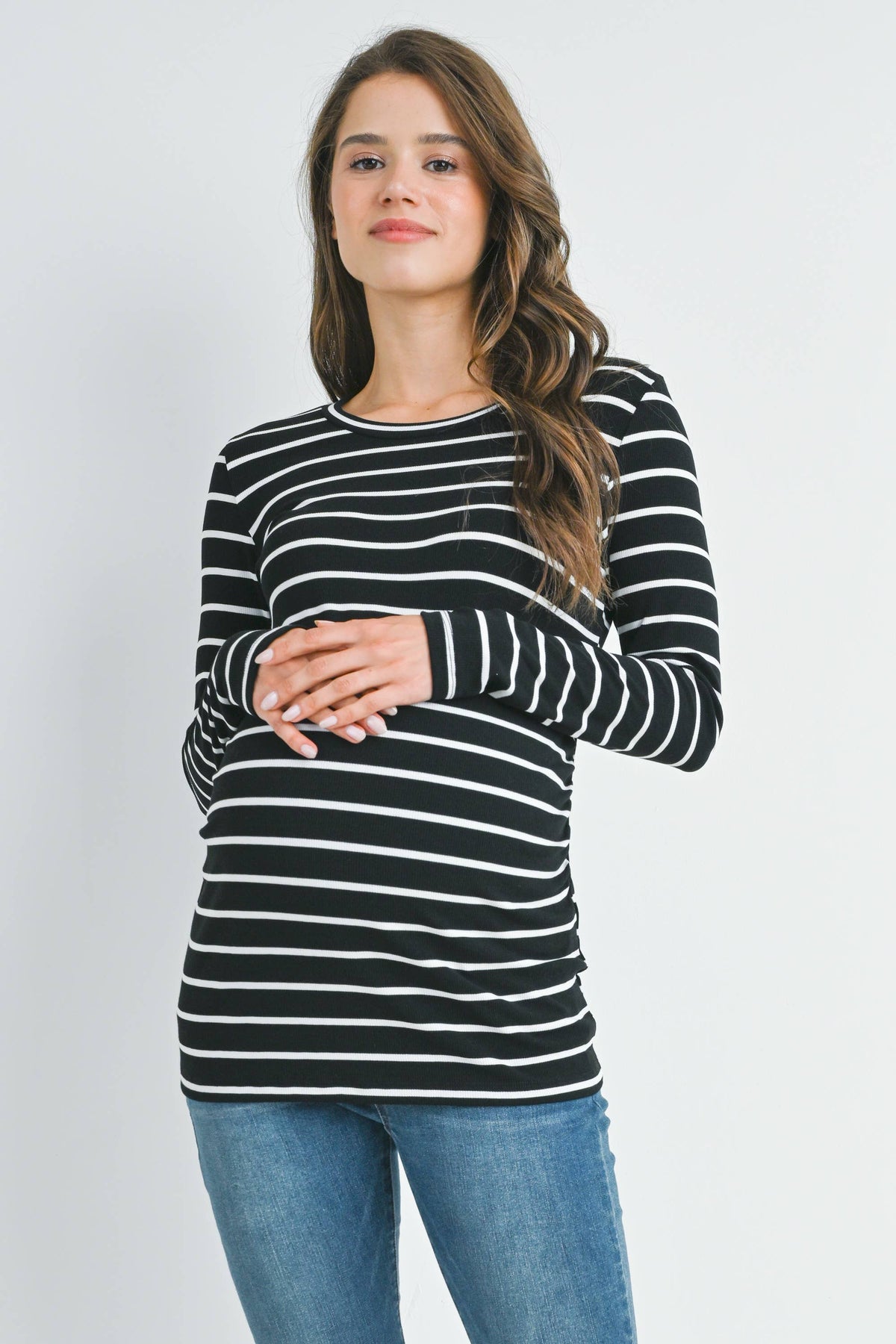 Striped Ribbed Long Sleeve Maternity Top