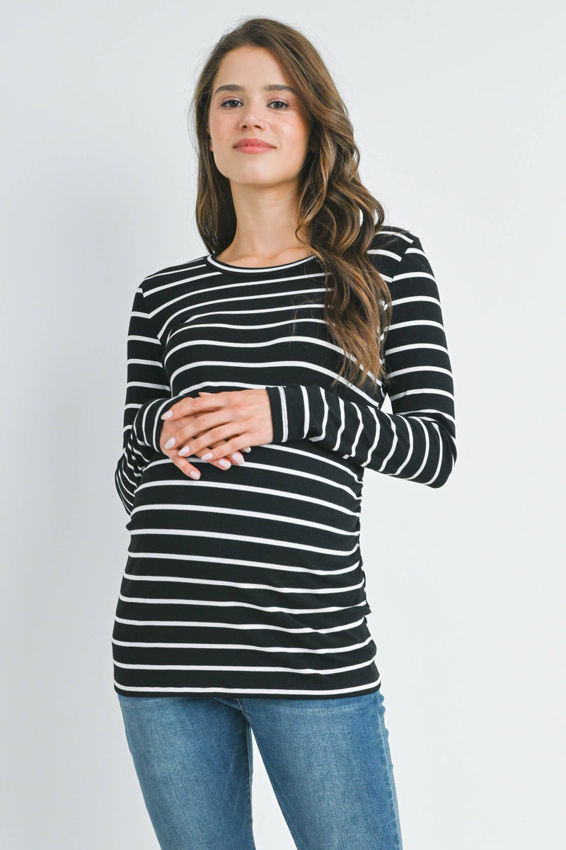 Striped Ribbed Long Sleeve Maternity Top