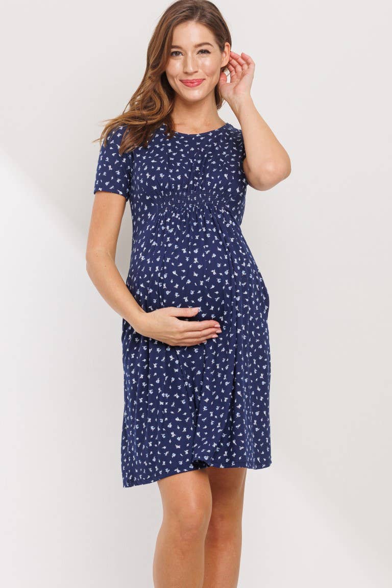 Ditsy Floral Short Sleeve Maternity Babydoll Dress