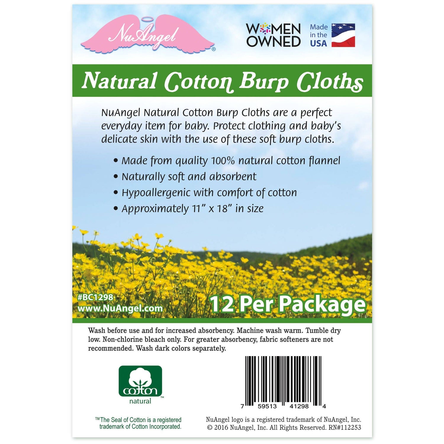 Natural Cotton Burp Cloths, 12 ct.