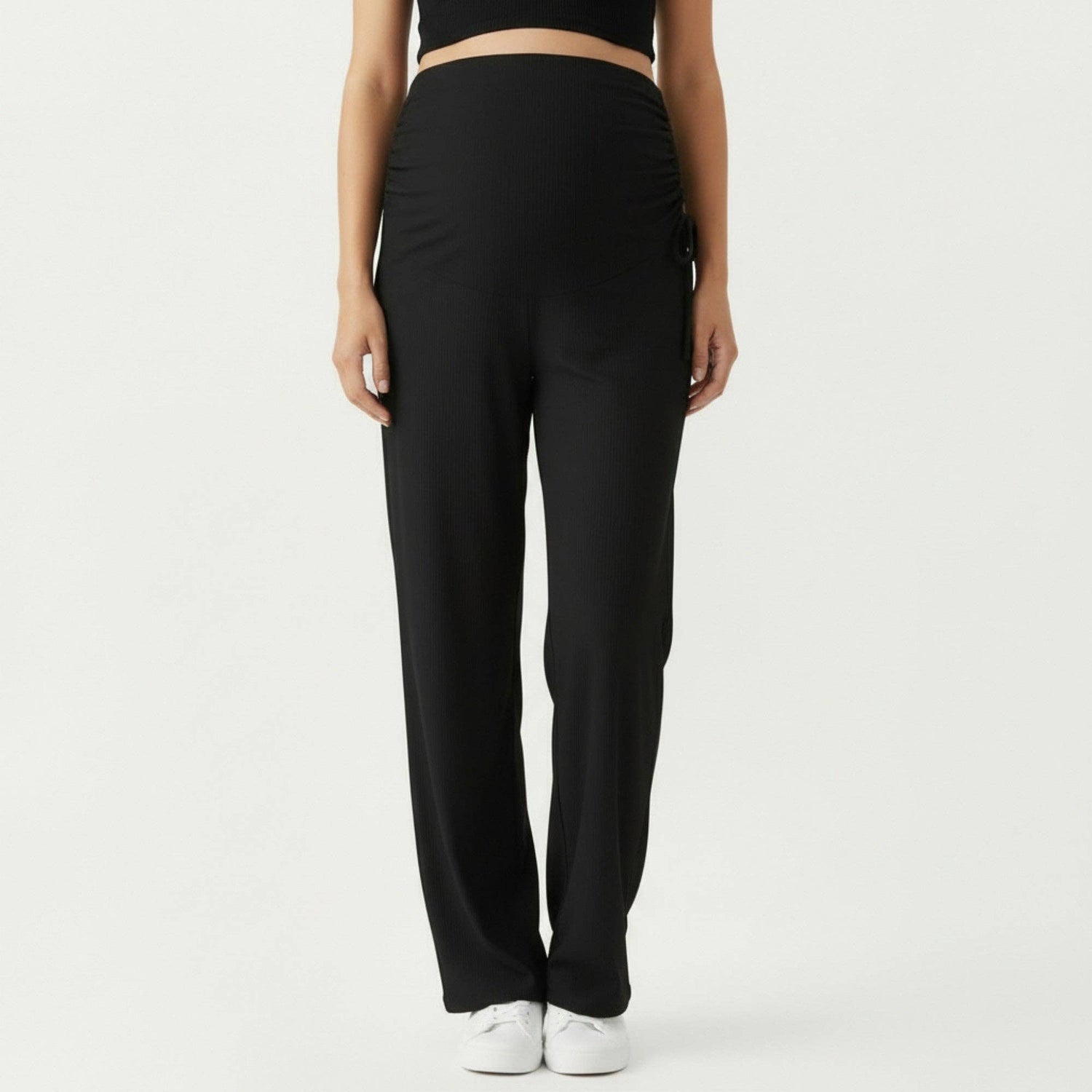 Maternity Wide Leg Pants with Adjustable Ruched Waist Stretc