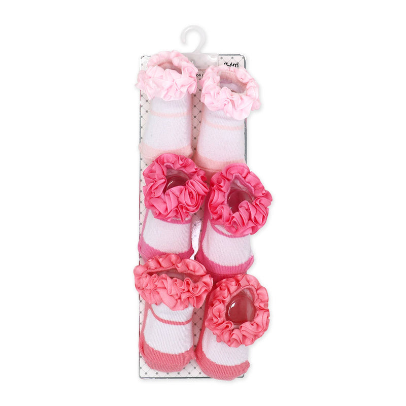 3 Pairs Grosgrain Ruffle Crew Sock
