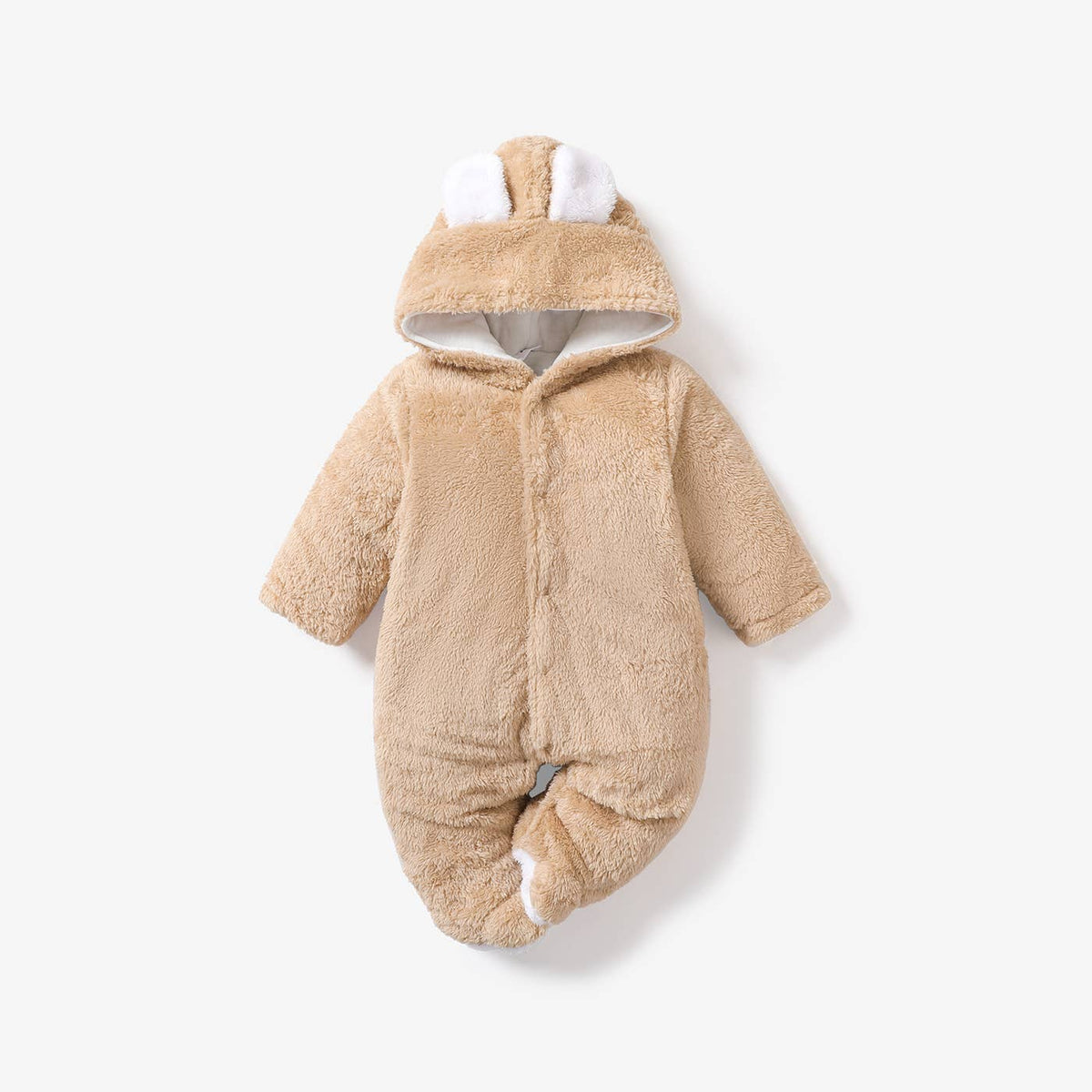 Solid Hooded 3D Bear Design Long-sleeve Baby Jumpsuit