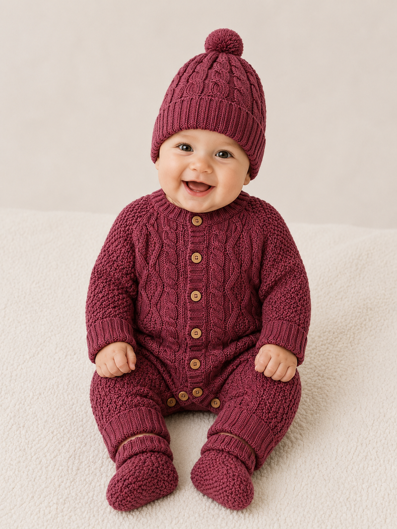 CT162 SET JUMPSUIT, HAT AND BOOTIES: Beringela / 3 M