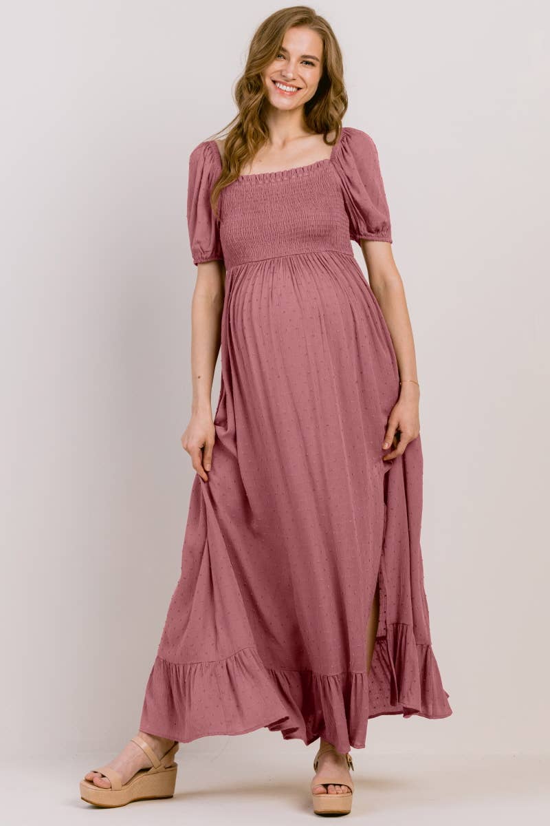 Square Neck Puff Sleeve Maternity Maxi Dress